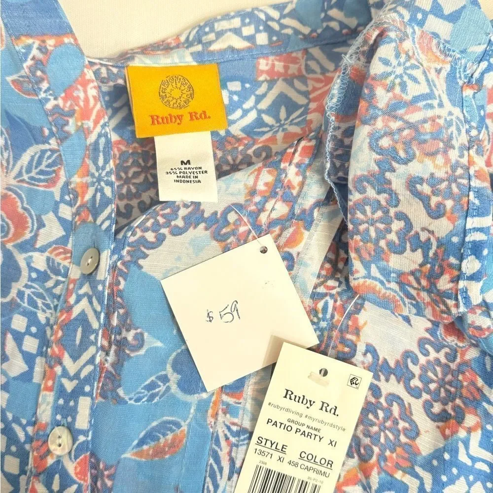 Ruby Rd. Floral Print Women's Top - Blue and Orange‎ - Picture 6 of 6